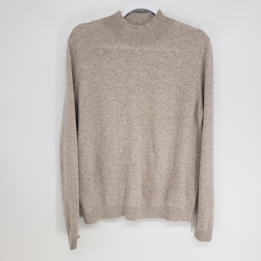 Mango 100% Cashmere Mock Neck Sweater Womens L Beige Tan Soft Quiet Luxury Knit